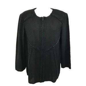 NWT Ming Wang Chain Trim Detail Black Knit Top Blouse L